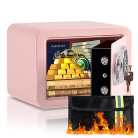 0.23 Cubic Feet Safe Box, Small Safe W/Fireproof Bag, Keys & Pass Code, Digital Electronic Security Money Box for Cash, Document, Home, Office, Hotel Use, Pink, 6.69"D x 9.06"W x 6.69"H
