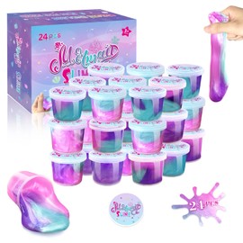24 Pack Mermaid Slime Party Favors for Kids Slime Cup Bulk DIY Stress Relief Putty Toy Christmas Easter Birthday Goodie Bag Stuffer Classroom Reward for Girls Boys Stretchy Non-Sticky