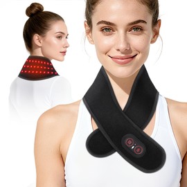Neck Heating Pad with Massage, Heating Neck Wrap with 660nm 850nm Red Light, with 3000mAh Rechargeable, 3 Levels Heat & 3 Massage, Electric Nape Heating Pad for Soreness Stiffness