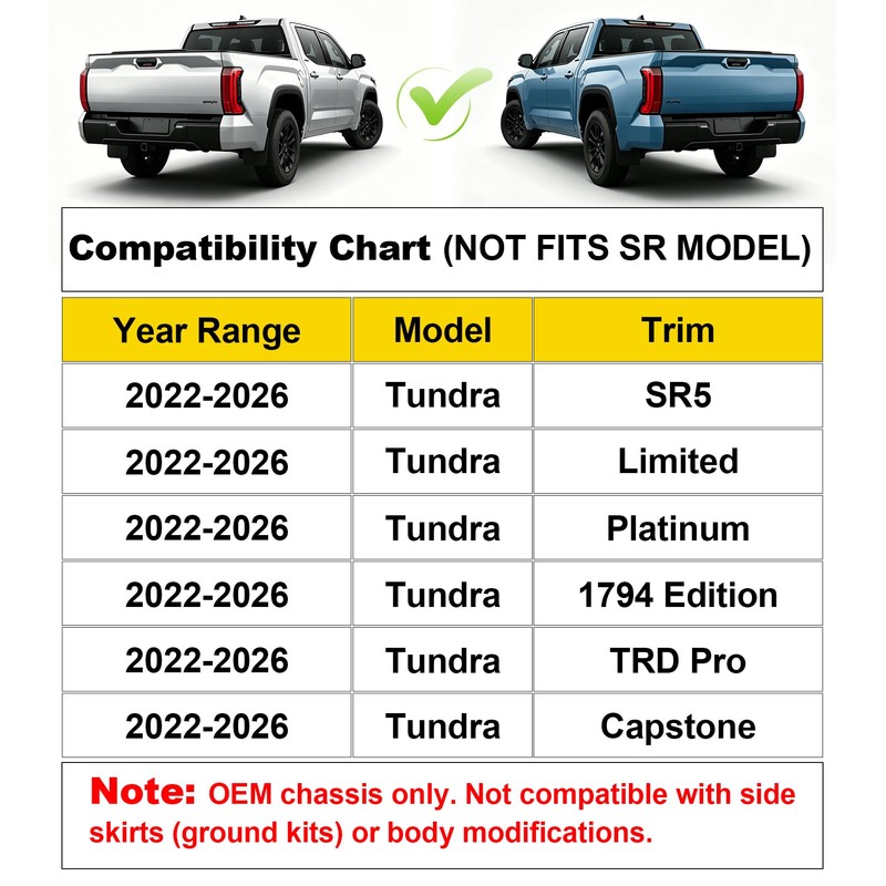 No Drill Mud Flaps for 2022-2026 Toyota Tundra Splash Guards,