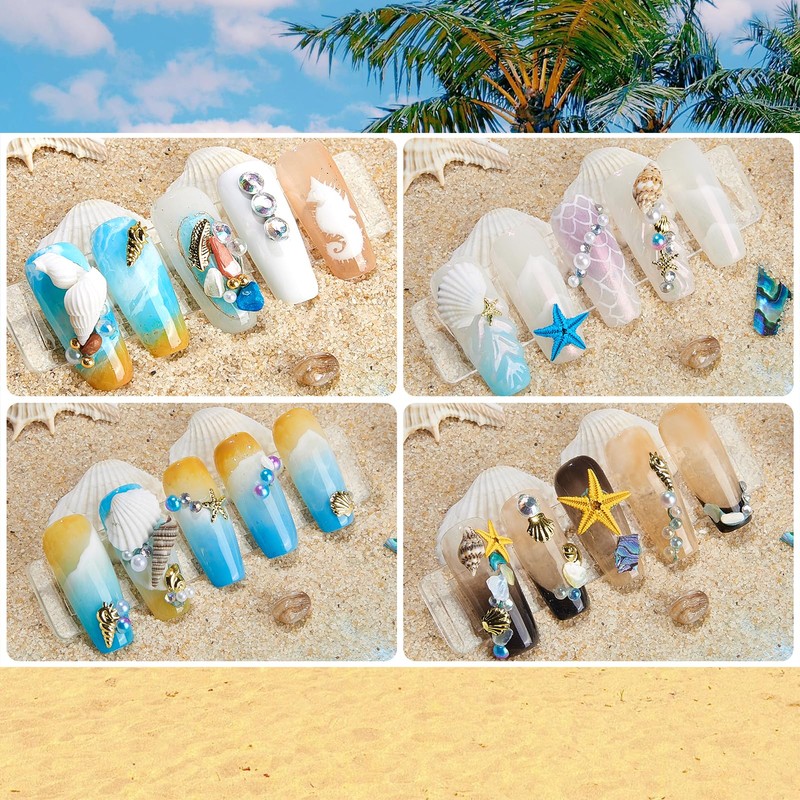 Ocean Themed Nail Charms, 3D Mixed Sea Nails Jewels Beach