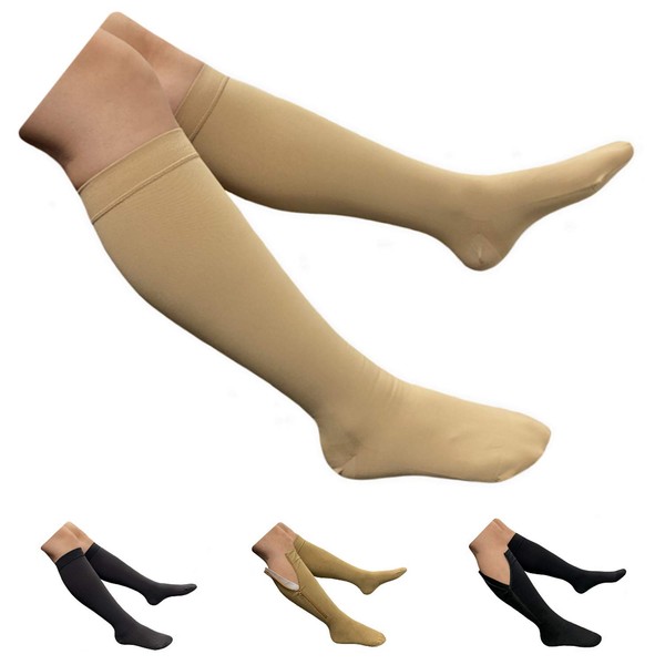 HealthyNees Closed Toe 20-30 mmHg Compression Extra Wide Plus Shin Big Calf Sock (Beige, 3X-Large)