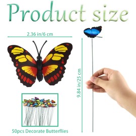 50pcs Garden Butterfly Stakes, Garden Decor Ornaments, Colourful Butterfly Ornaments, Butterfly Stakes, for Outdoor Yard Patio Planter Flower Pot Spring Garden Decoration