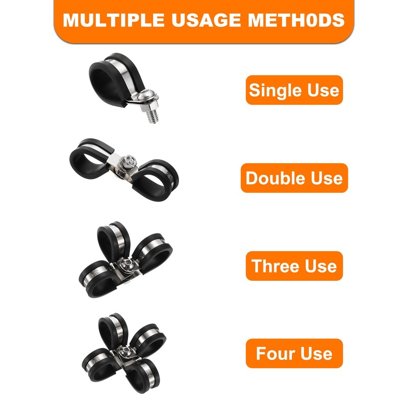 HARFINGTON 60pcs 304 Stainless Steel Cable Clamps 1/4"-1-1/4" Rubber Cushioned