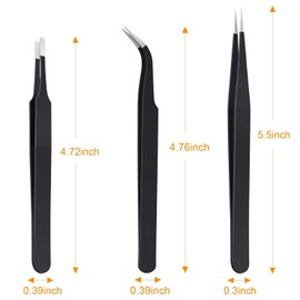 3PCS Precision Tweezers Set, Upgraded Anti-Static Stainless Steel of Tweezers, for Electronics, Soldering, Laboratory Work, Jewelry-Making, Model, Craft