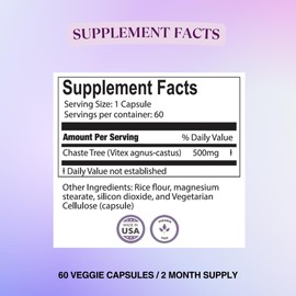 BIOLABS PRO Natural Vitex Chasteberry Supplement for Women - Pure Chaste Tree Berry Extract 500mg, Maximum Strength Formulation, Vegan Capsules, Supports Hormonal Balance - (60 Caps - 2-Month Supply)