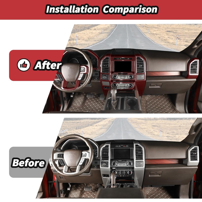 JeCar 16pcs Full Set Red Carbon Fiber Interior Trim Kit
