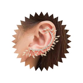 Cybche Crystal Leaf Ear Climber Cuff Earrings Rhinestone Leaf Cuff Wrap Earrings Gold CZ Leaf Stud Earrings Sparkling Crystal Cartilage Crawler Earrings CZ Branch Cartilage Cuff, Zinc, No Gemstone