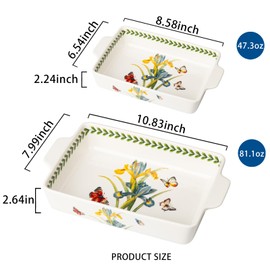 ONCCI In-Glaze Ceramic Baking Dish Set of 2 - Rectangular with Handles,Single Serving Size Casserole dishes 10.8*7.99in & 8.58*6.54inch Sizes - Oven Safe for Cooking, Baking, Casseroles - Dishwasher Safe(Iris)
