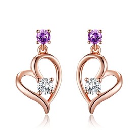 Choice of Birthstone Women's Earrings, Top Grade Zirconia, Heart Earrings, Sterling Silver, International Standard 925 Silver, Hypoallergenic Metal, Includes Dedicated Jewelry Box, Silver, Cubic