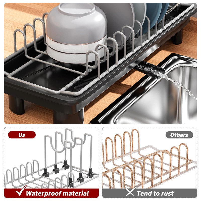 SanDream Small Dish Drying Rack with Removable Utensil Holder &