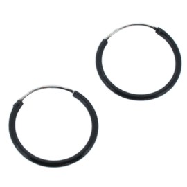 Touch Jewellery 925 Sterling Silver Black Enamel Hoop Earrings - 16mm