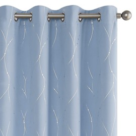 BUHUA Blackout Curtains for Bedroom 2 Panels Set, Grommet Thermal Insulated Room Darkening Window Curtains & Drapes with Wave Line and Dots Printed for Living Room, 52W x 63L Inch, Baby Blue