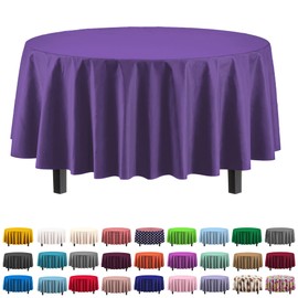 Exquisite 6-Pack Premium Plastic Tablecloth 84in. Round Plastic Table Cover - Purple