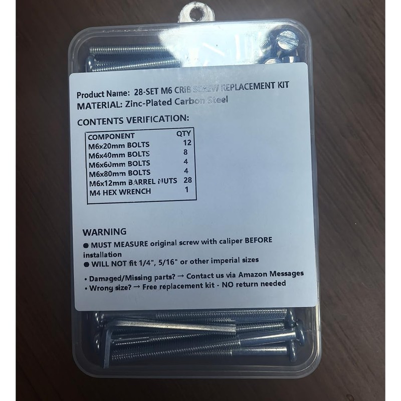 Crib Screws Bolts Hardware Replacement Kit, 28 Set M6x20/40/60/80mm Hex