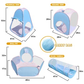 Action Air Kids Play Tent Set with Tunnel and Ball Pit, 5-in-1 Pop Up Playhouse for Toddlers 1-3, Blue