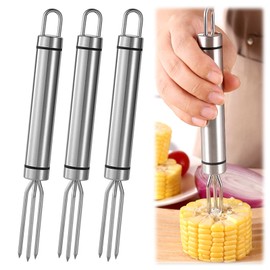 Pack of 3 jacket potato forks made of stainless steel, potato fork 18.3 x 1.9 cm, corn fork with 3 forks, hangable, reusable jacket potato holder for corn, fruit, potatoes, steak, peeling aid