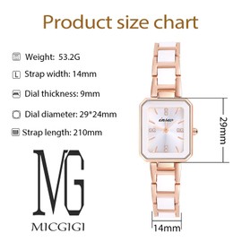MICGIGI Women's Quartz Wrist Watch Ceramic White Rectangular Simple Dial Analogue Watch with Alloy Strap, Rectangle Minimalist
