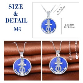 MicLee Locket Photo Necklace for Women and Girl 925 Silver Round Openable Pendants with Zircon Anchor Creative Navy Blue Sterling Silver Necklaces