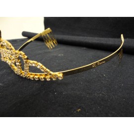 Charmed GOLD Rhinestone Tiara w Charm 15th Birthday Quinceanera Sweet 15- C7557G