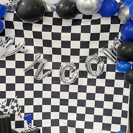 XLL 10x8FT Fabric Black and White Racing Checker Texture Grid Birthday Chess Board Theme Photo Background Children Kids