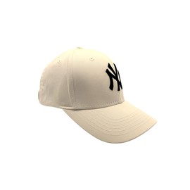 New York Baseball Cap Hat for Men and Women, Adjustable Pure Cotton, Buckle Up, One Size Fitted All, Black & White Embroidery NY| Cream Cap