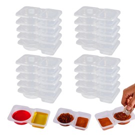 20 Sets Condiment Container with Lid, Disposable Double Compartment Plastic Container for Sauce Snack, 2 Compartment Snack Containers for Condiments or Dips