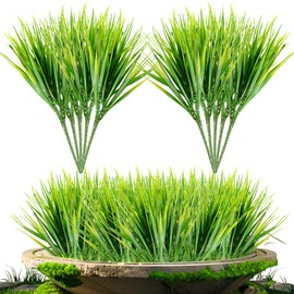 MAQIHAN 10 Artificial Grass Plant Outdoors - Faux Grass Fake Wheat Grass Decor Artificial UV Resistant Outdoor Plants Plastic Grass Outside Weed Plant Artificial Greenery for Porch Decorative