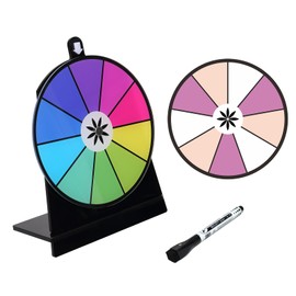 iobiotio Spinning Prize Wheel, Spinning Wheel for Prizes with Stand, 9,10 Slots Color Small Tabletop Roulette Spinner, Easy Assembly and Erasable, Portable, 8 inch, 5mm, Black