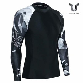 HUGE SPORTS Wildling Series UV Protection Quick Dry Compression Rash Guard (Cobra,XL)