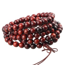 KYEYGWO 108 Mala Prayer Beads Bracelet for Woman, Natural Wood Tibetan Buddhist Buddha Meditation Bead Necklace, Blood Sandalwood