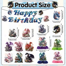 Deorfuy Dragon Birthday Party Decorations - 13PCS Dragon Theme Birthday Decoration Happy Bday Banner with Hanging Swirls Magicall Honeycomb Centerpieces Decor Supplies