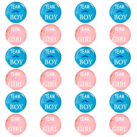 Gender Reveal Button Team Boy and Team Girl Pin Badge Round Pinback Button Pins for Baby Shower Party Decoration Accessories 24 Pieces (Blue and Pink), Iron