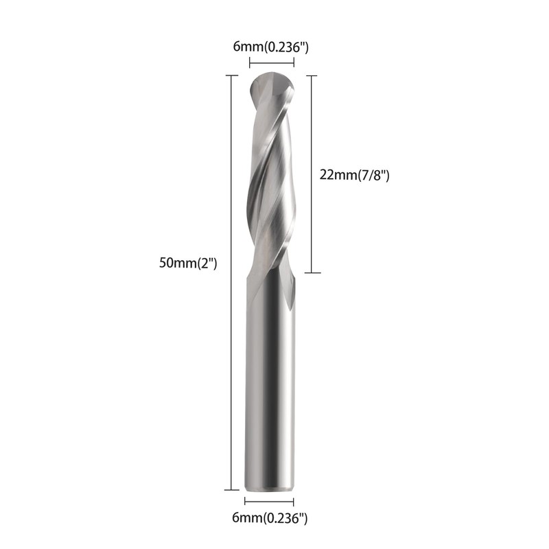 EU_HOZLY 6x22mm 2 Flute Carbide Ball Nose End Mills CEL