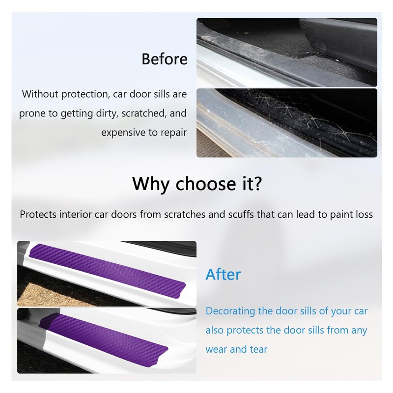 Dickno 4 PCS Car Door Sill Protector, 3D Carbon Fiber