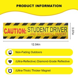 3PCS Car Magnetic Sticker, Magnetic Student Driver Sticker Safety Warning Sign, Caution Student Driver and Screaming Parent, Rookie Driver Reflective Funny Bumper Stickers (Pattern 1)