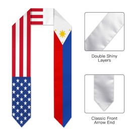 Neko-Baby Philippine and USA Combo Flag Graduation Sash Stole for Study Aboard International Students 72 Inch Length
