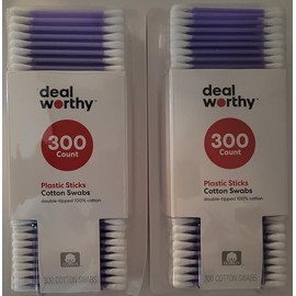 Double Tip 100% Pure Cotton Swabs 300 Tips/Pk Select Color 2 Packs (Purple)