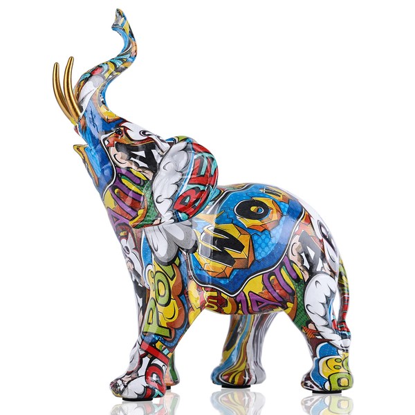 10.5" H Large Elephant Decor Colorful Elephant Figurines, Modern Home Decor big Elephant Statue,Resin Elephant Sculpture funky decor Suitable for Filling Space Decor in The Living Room,Bedroom, Office