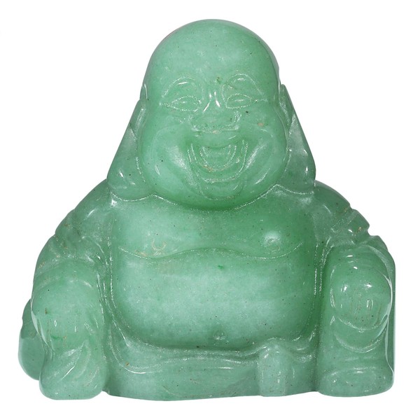 mookaitedecor Green Aventurine Happy Laughing Crystal Buddha Statue Small Ornament