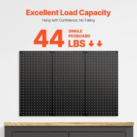 Happybuy Heavy Duty Metal Pegboard Panels, 24" x 12", 3-Panel Set, Steel Peg Board Wall Organizer for Home, Garage, Living Room, Office, Craft Room, Tool Storage, Workbench and Kitchen, Black