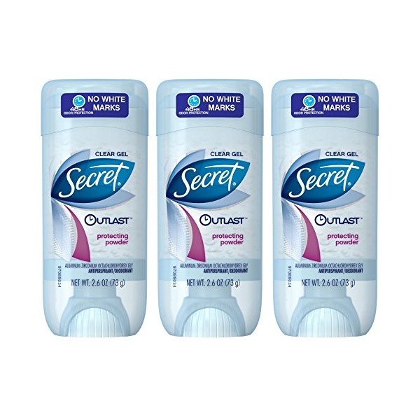 Secret Outlast Xtend Protecting Powder 2.6 OZ, Clear Gel Deodorant (Pack of 3)