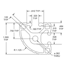 8020, 1517, 15 Series 1.5 Inch x 1.5 Inch 1.5x1.5 T-Slotted Quarter Round Aluminum Extrusion DIY Extruded Round Arc Linear Slot Bar Rail 80/20 (Clear Anodize, 60" Long)