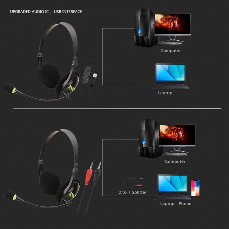 Gaming Headset Over Ear Head Mounted Wired Headphones with Mic