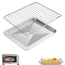 GWYSY Air Fryer Baking Pan & Grill Rack Set for Breville Countertop Oven BOV845BSS, 14''×11.6''&11.77''×11.77', Nonstick Stainless Steel Set 360°Heating Grilling Oven Accessories for Family Cooking