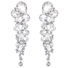 EVER FAITH Women's Austrian Crystal Gorgeous Tear Drop Wedding Clip-on Dangle Earrings Clear Silver-Tone