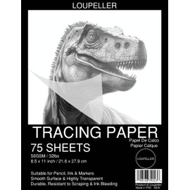 LOUPELLER 8.5” x 11” Tracing Paper for Drawing – 75 Sheets of 32lb / 50gsm – Wrinkle Free Highly Transparent Tracing Paper Pad – Works with Pen, Pencil & Marker – for Artists, Architects & Kids
