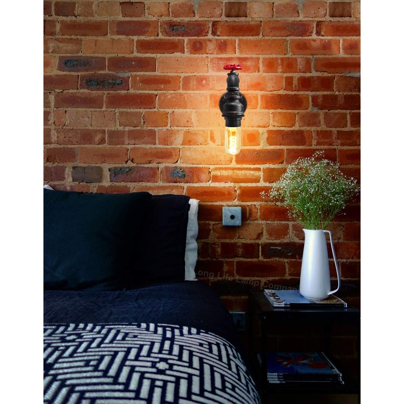Vintage Water Pipe Wall Lamp Steampunk Industrial Iron Rust Retro