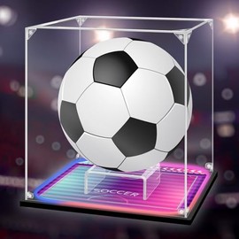 Instnovny Soccer Ball Display Case with RGB LED Pad UV Protected Acrylic Soccer Ball Box Full Size Thickened Display Case for Autographed Volleyball Collectible Sports Memorabilia (9.8*9.8*10.6 inch)