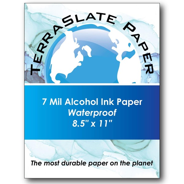TerraSlate Paper | 8 Mil 8.5” x 11” Alcohol Ink Paper | Waterproof & Non-Porous Alcohol Ink Drawing Paper | Wipeable Alcohol Ink Craft Paper | Bright White Paper for Vibrant Colors, 25 Sheets